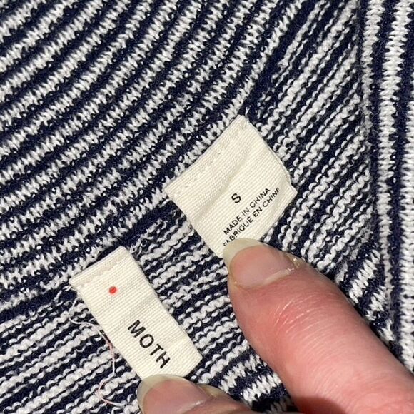Moth Anthropologie | Margate Pocket Pullover Navy & White Stripes | Small - Picture 7 of 9